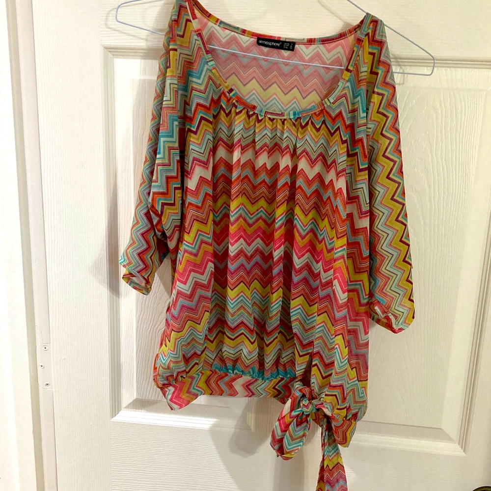 Chevron Patterned Gauzy Shirt